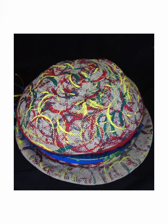Summer Straw Cloche Hat OOAK Multicolor Painted Edgy Unique Wearable Art main image 11